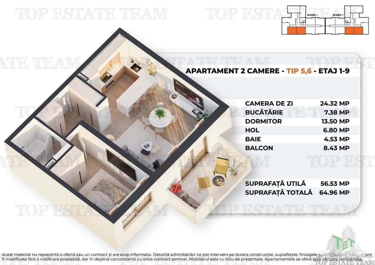 Bucuresti, Antiaeriana - Appartement T2 Neuf, 56sqm + Balcon - foto 2