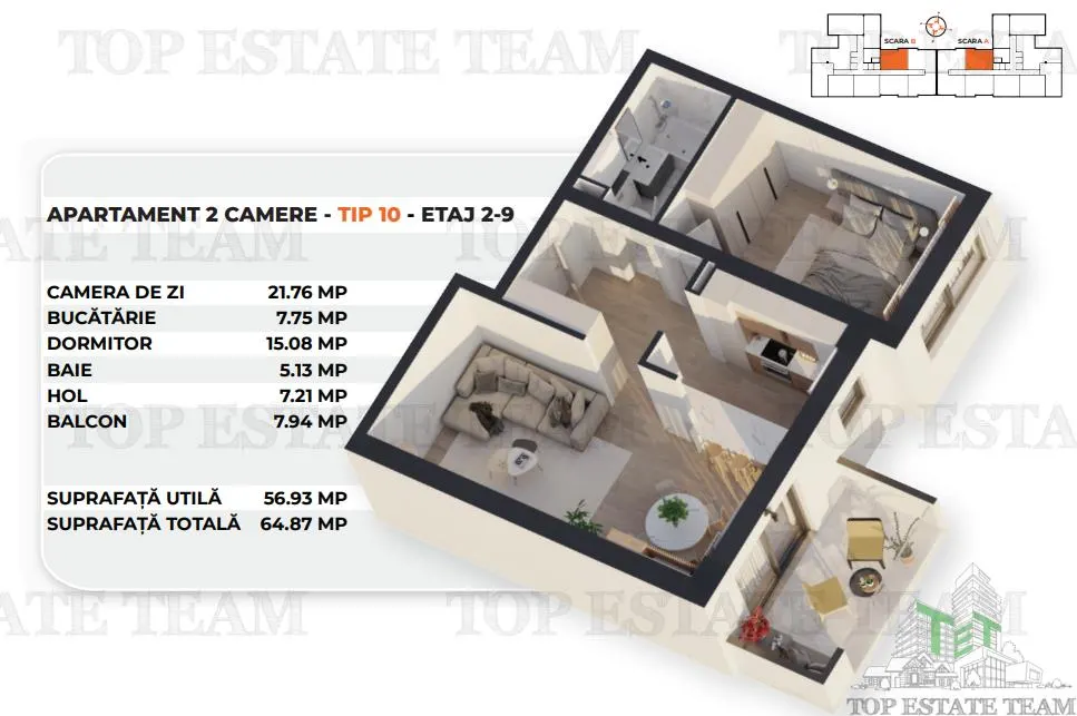 Appartement 2 Chambres dans Immeuble Neuf | 64.87 m² | Zone Antiaeriana - foto 2