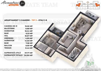3-Bedroom Apartment with Dressing Room, Terrace and Balcony, Rahova - foto 7