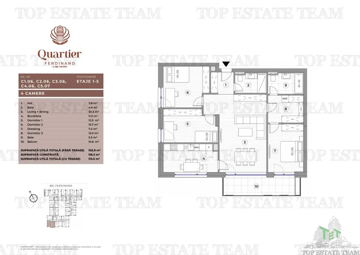 Appartement de Quatre Chambres, Bd Ferdinand - foto 4