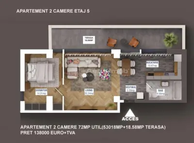 Apartment with 2 bedrooms for sale 54 sqm in Bucuresti, Sisesti area - foto 11