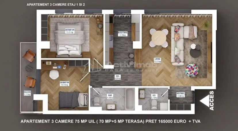 Apartment with 2 bedrooms for sale 54 sqm in Bucuresti, Sisesti area - foto 7