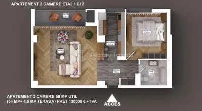 Apartment with 2 bedrooms for sale 54 sqm in Bucuresti, Sisesti area - foto 9