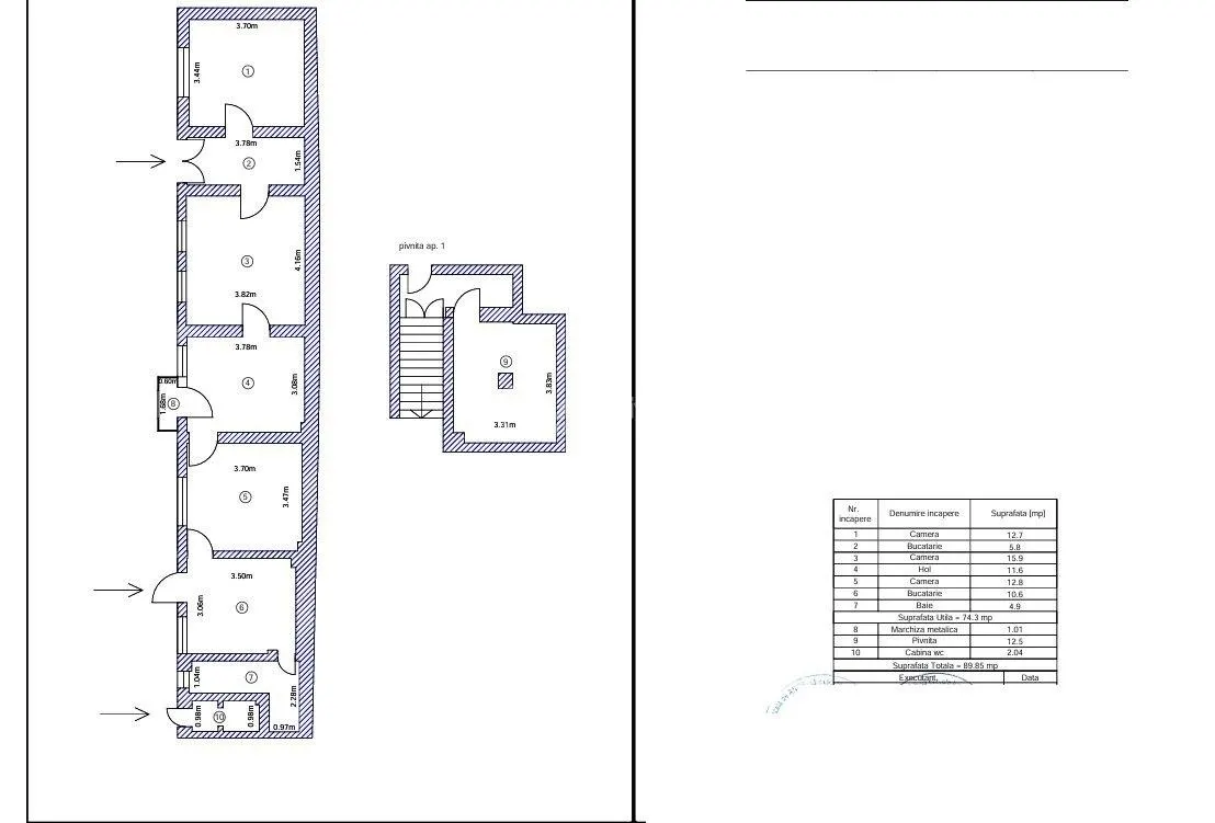 Appartement 3 Pièces avec Cour, Cave et Chaudière Individuelle, Armeneasca-Mosilor - foto 3