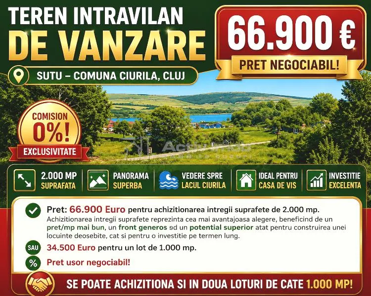 Terrain Constructible à Vendre – Cluj, Sutu, Ciurila – 2.000 m² – Vues sur le Lac - foto 1