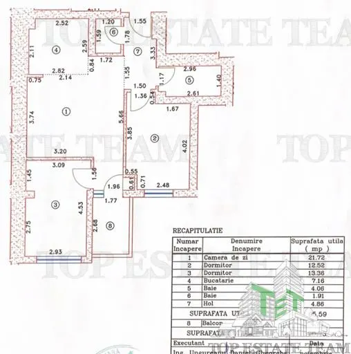 3卧室公寓 | 6楼 | Four City North Pipera | 65.59平方米 + 阳台 - foto 10