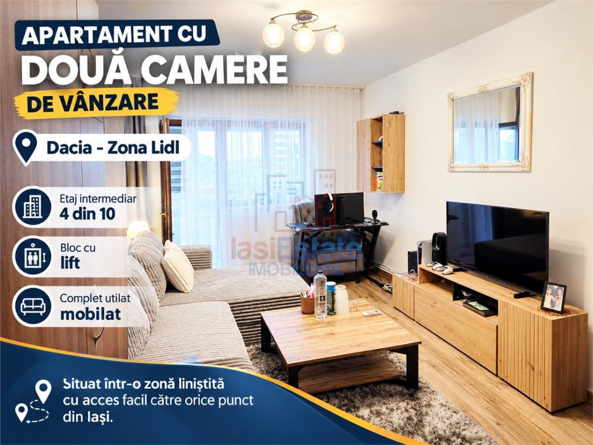 Apartament cu 2 camere de vanzare, renovat si mobilat - Iasi